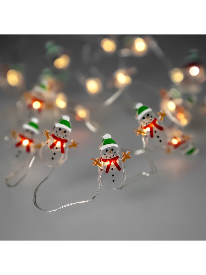 Guirnalda Luces Navidad A Pilas 20 Leds Muñecos de Nieve. Luz Calida Uso Interno IP20
