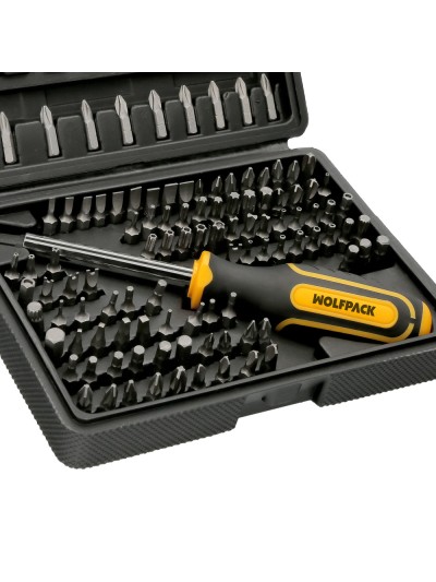 Juego Puntas con Destornillador 1/4" 122 Pzs. Con Apadtador. Cromo Vanadio, Kit Llave Combinada, Kit Carraca,