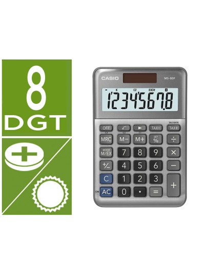 Calculadora casio ms-80f sobremesa 8 digitos tax +/- color plata