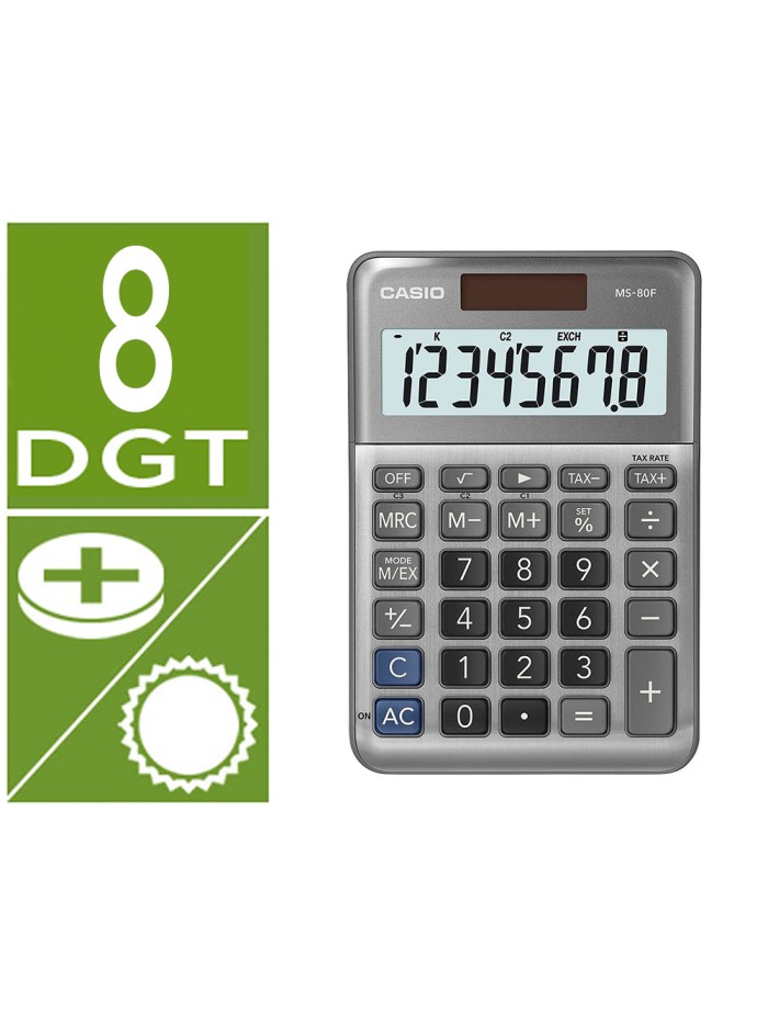 Calculadora casio ms-80f sobremesa 8 digitos tax +/- color plata Calculadora casio ms-80f sobremesa 8 digitos tax +/- color plata