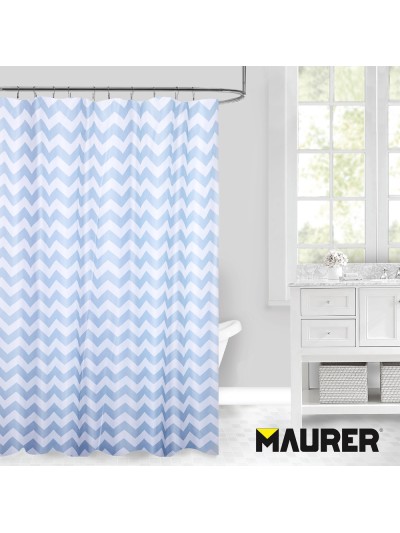Cortina Ducha Tela Rayas Azul 180 x 200 cm. Cortina baño, Cortina Tela Impermeable Con Anillas