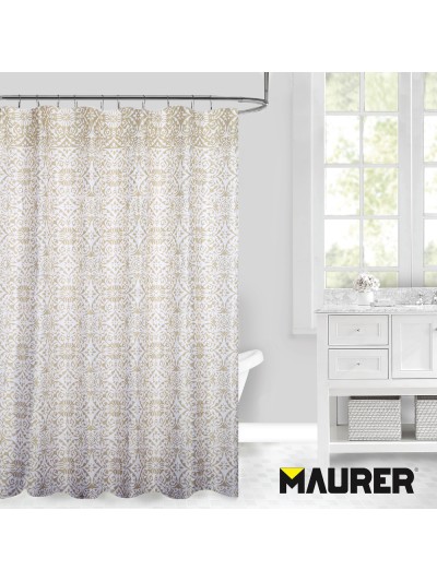 Cortina Ducha Tela Geometria Rosoni 180 x 200 cm. Cortina baño, Cortina Tela Impermeable Con Anillas
