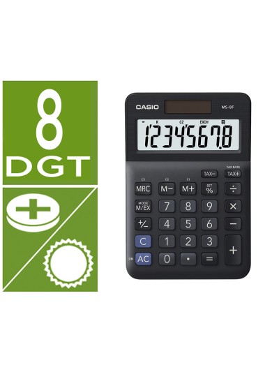 Calculadora casio ms-8f sobremesa 8 digitos tax +/- color negro