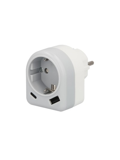 Enchufe / Adaptador Schuko Con 2 Tomas, USB A / C. Potencia Maxima 3680 W. Cargador Moviles, Cargador 2 Tomas, Adaptador Moviles