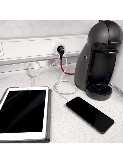 Enchufe / Adaptador Schuko Con 2 Tomas, USB A / C. Potencia Maxima 3680 W. Cargador Moviles, Cargador 2 Tomas, Adaptador Moviles