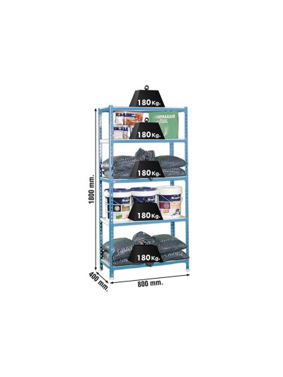 Estanteria metalica simonrack kit simonclick mini 5/400 color azul/blanco 5 estantes 180 kg por estante 180x80x40cm