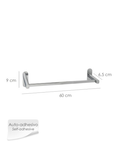Toallero Barra 60 cm. Color Inox Con Efecto Espejo, Autoadhesivo Resistente, Porta Toallas, Toallero Adhesivo Pared/Mueble