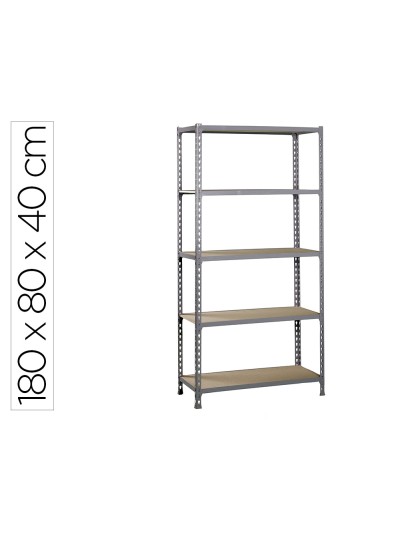 Estanteria metalica simonrack kit maderclick mini 5/400 color gris/madera 5 estantes 150 kg por estante 180x80x40cm