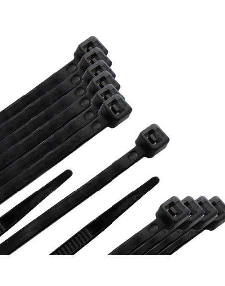 Brida Nylon 100%. Color Negro 2,5 x 100 mm. Bolsa 100 unidades. Abrazadera Plastico, Organizador Cables, Alta Resistencia