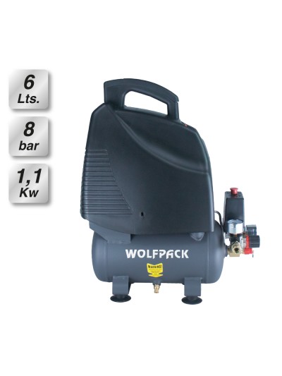 Compresor Aire Wolfpack 6 Litros / 8 Bares / 1,1 Kw - 1,5 HP  Sin Aceite
