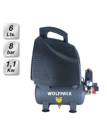 Compresor Aire Wolfpack 6 Litros / 8 Bares / 1,1 Kw - 1,5 HP  Sin Aceite