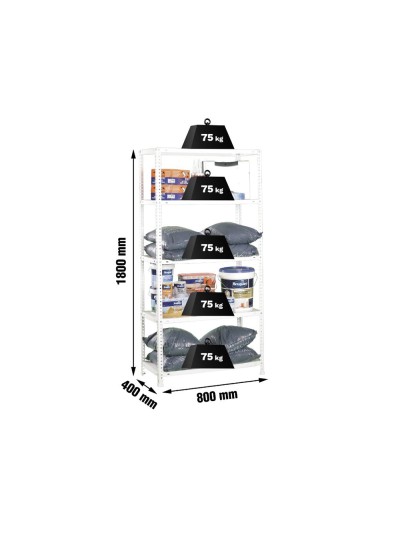 Estanteria metalica simonrack kits advantage mini 5/400 color blanco 5 estantes 75 kg por estante 180x80x40 cm