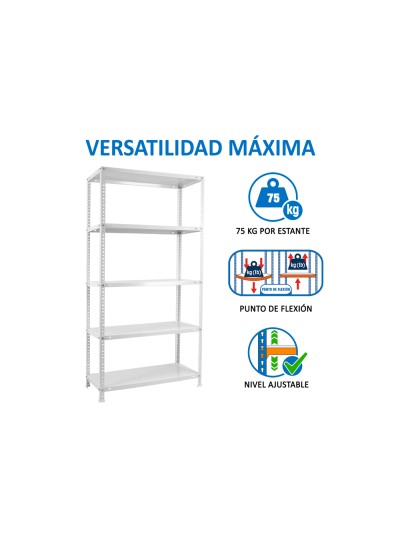 Estanteria metalica simonrack kits advantage mini 5/400 color blanco 5 estantes 75 kg por estante 180x80x40 cm