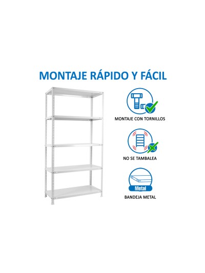 Estanteria metalica simonrack kits advantage mini 5/400 color blanco 5 estantes 75 kg por estante 180x80x40 cm