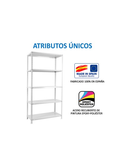Estanteria metalica simonrack kits advantage mini 5/400 color blanco 5 estantes 75 kg por estante 180x80x40 cm