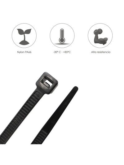 Brida Nylon 100%. Color Negro 4,5 x 360 mm. Bolsa 100 unidades. Abrazadera Plastico, Organizador Cables, Alta Resistencia