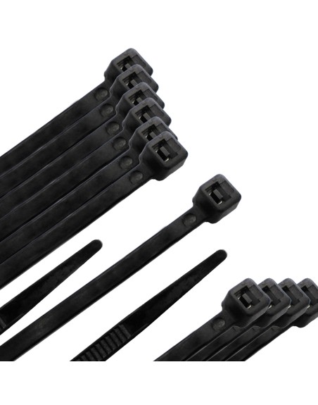 Brida Nylon 100%. Color Negro 3,6 x 370 mm. Bolsa 100 unidades. Abrazadera Plastico, Organizador Cables, Alta Resistencia