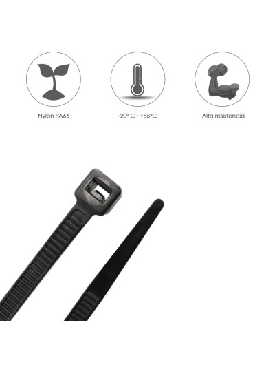 Brida Nylon 100%. Color Negro 3,6 x 370 mm. Bolsa 100 unidades. Abrazadera Plastico, Organizador Cables, Alta Resistencia