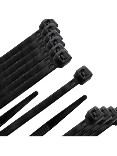 Brida Nylon 100%. Color Negro 7,5 x 360 mm. Bolsa 100 unidades. Abrazadera Plastico, Organizador Cables, Alta Resistencia