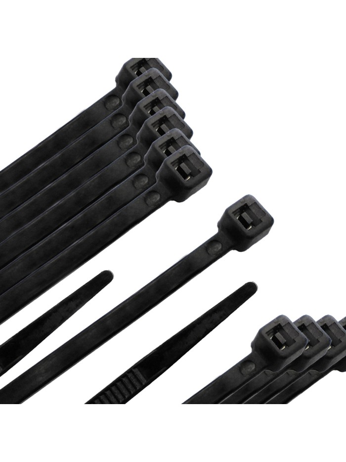 Brida Nylon 100%. Color Negro 7,5 x 360 mm. Bolsa 100 unidades. Abrazadera Plastico, Organizador Cables, Alta Resistencia