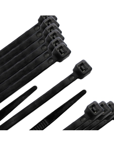 Brida Nylon 100%. Color Negro 9,0 x 780 mm. Bolsa 100 unidades. Abrazadera Plastico, Organizador Cables, Alta Resistencia
