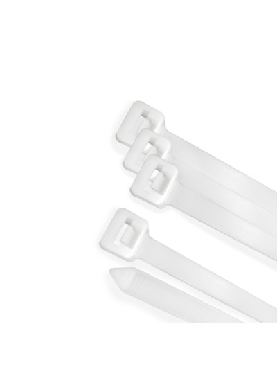 Brida Nylon 100%. Color Blanco / Natural 3,6 x 370 mm. 100 Piezas. Abrazadera Plastico, Organizador Cables, Alta Resistencia