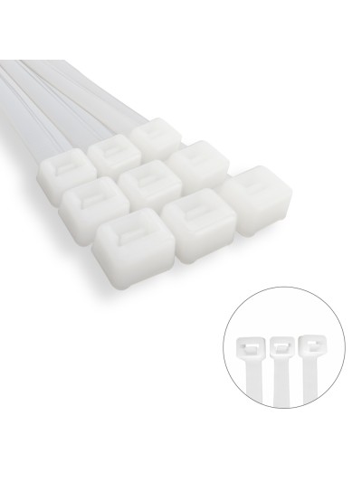 Brida Nylon 100%. Color Blanco / Natural 3,6 x 370 mm. 100 Piezas. Abrazadera Plastico, Organizador Cables, Alta Resistencia