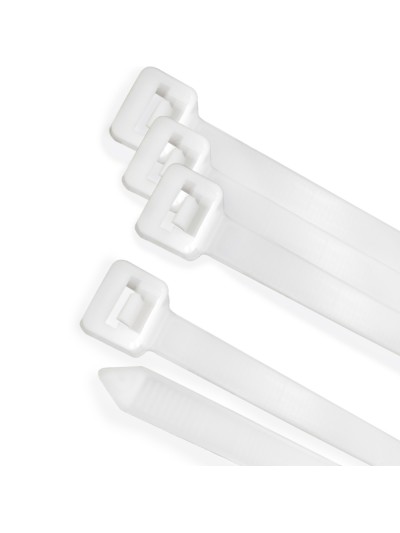 Brida Nylon 100%. Color Blanco / Natural 7,5 x 360 mm. 100 Piezas. Abrazadera Plastico, Organizador Cables, Alta Resistencia
