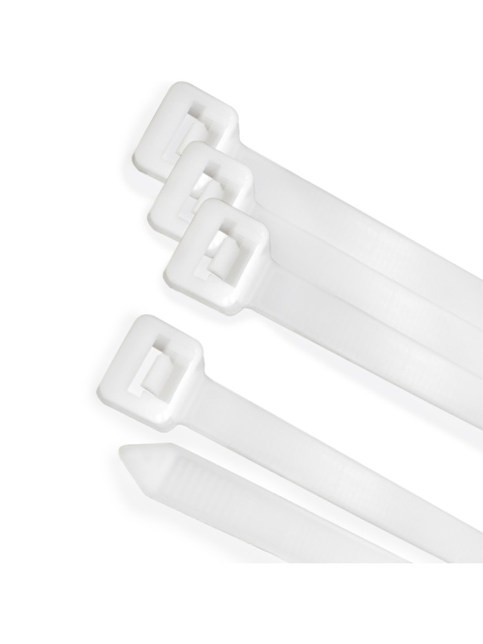 Brida Nylon 100%. Color Blanco / Natural 7,5 x 360 mm. 100 Piezas. Abrazadera Plastico, Organizador Cables, Alta Resistencia