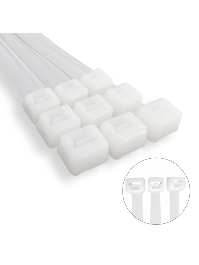 Brida Nylon 100%. Color Blanco / Natural 7,5 x 360 mm. 100 Piezas. Abrazadera Plastico, Organizador Cables, Alta Resistencia