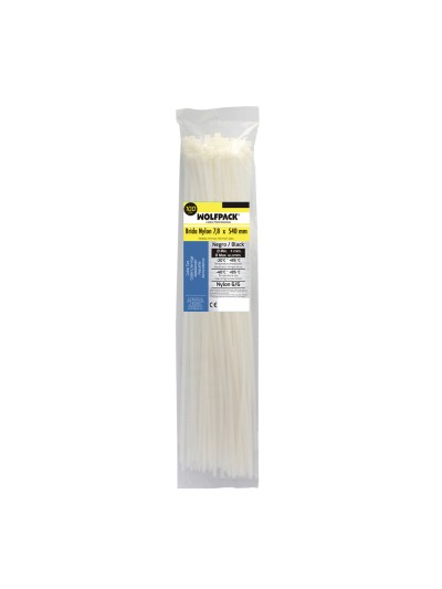 Brida Nylon 100%. Color Blanco / Natural 7,8 x 540 mm. 100 Piezas. Abrazadera Plastico, Organizador Cables, Alta Resistencia