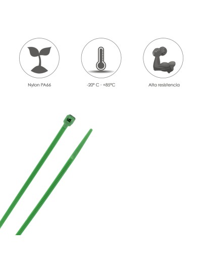 Brida Nylon 100%. Color Verde 3,6 x 140 mm. Bolsa 100 Unidades. Abrazadera Plastico, Organizador Cables, Alta Resistencia