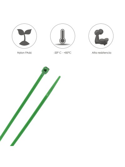 Brida Nylon 100%. Color Verde 4,6 x 300 mm. Bolsa 100 Unidades. Abrazadera Plastico, Organizador Cables, Alta Resistencia