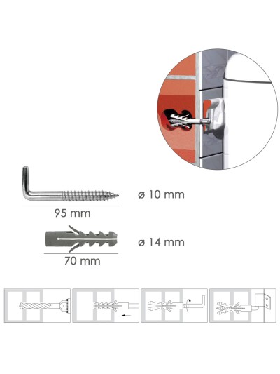 Kit Sanitario Alcayata Con Taco Expansión Ø 14 x 70 mm. Fijación Calentadores / Termos De Agua