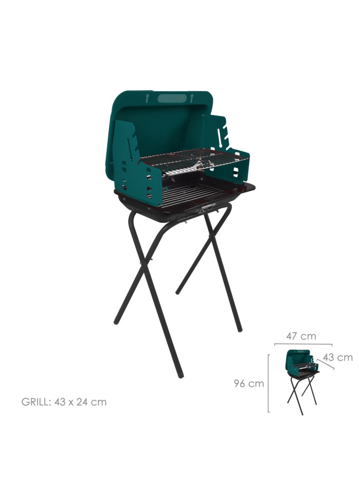 Barbacoa Carbon y Leña Plegable Cayuse, Parrillas Regulables. Barbacoa Jardin, Playa, Patio, 47x43,5x96 cm.