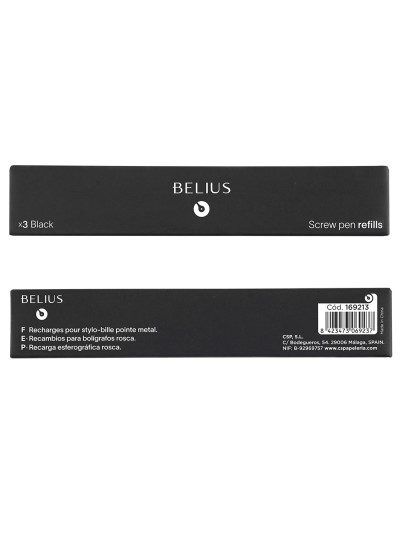 Recambio boligrafo belius con rosca negro caja 3 unidades