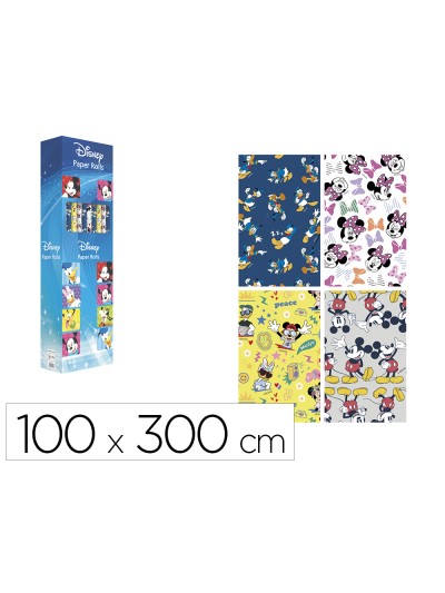 Papel de regalo basika disney rollo ancho 100 cm longitud 3 mt diseños surtidos gramaje 50 gr