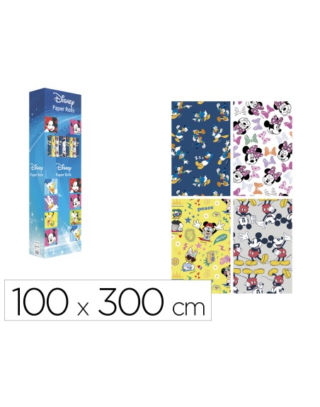 Papel de regalo basika disney rollo ancho 100 cm longitud 3 mt diseños surtidos gramaje 50 gr