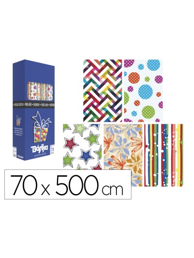 Papel de regalo basika todo año rollo ancho 70 cm longitud 5 m modelos surtidos gramaje 50 gr