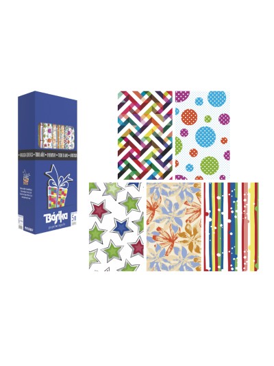Papel de regalo basika todo año rollo ancho 70 cm longitud 5 m modelos surtidos gramaje 50 gr