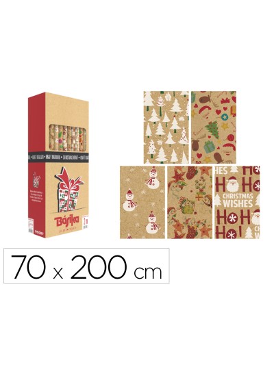 Papel de regalo basika kraft navidad rollo ancho 70 cm longitud 2 m diseños surtidos gramaje 50 gr