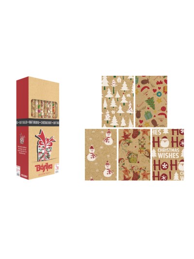 Papel de regalo basika kraft navidad rollo ancho 70 cm longitud 2 m diseños surtidos gramaje 50 gr