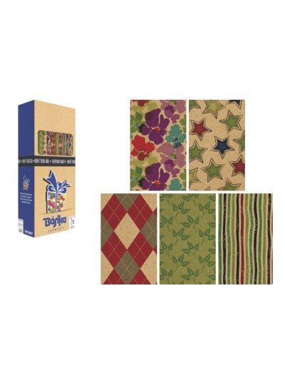 Papel de regalo basika kraft todo año rollo ancho 70 cm longitud 2 m diseños surtidos gramaje 50 gr