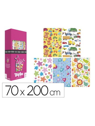 Papel de regalo basika infantil rollo ancho 70 cm longitud 2 m diseños surtidos gramaje 60 gr