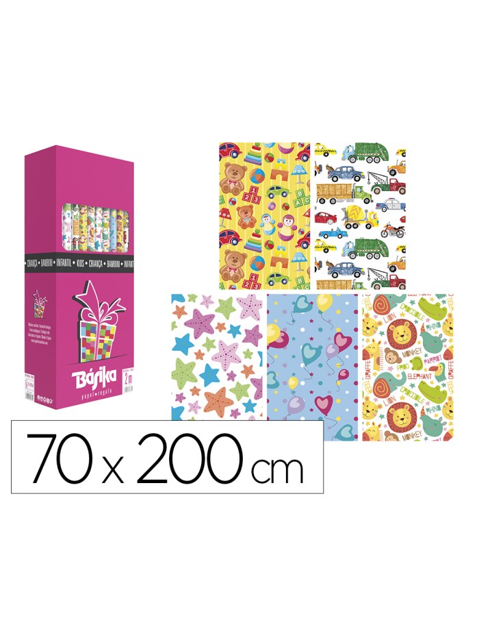 Papel de regalo basika infantil rollo ancho 70 cm longitud 2 m diseños surtidos gramaje 60 gr Papel de regalo basika infantil rollo ancho 70 cm longitud 2 m diseños surtidos gramaje 60 gr