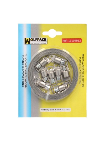 Cinta Abrazadera  cortar Zincada   8 mm.  x 3 m. con 8 tornillos Abrazadera Metalica de Tornillo, Abrazadera Sin Fin