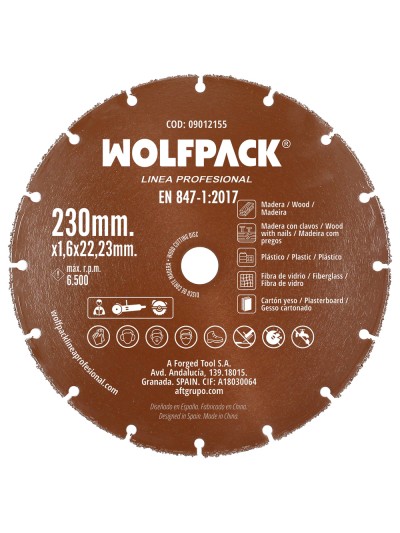 Disco Corte Madera / Plastico Ø 230 mm. Filo De Carburo De Tungsteno