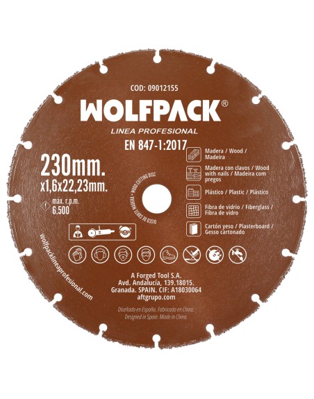 Disco Corte Madera / Plastico Ø 230 mm. Filo De Carburo De Tungsteno