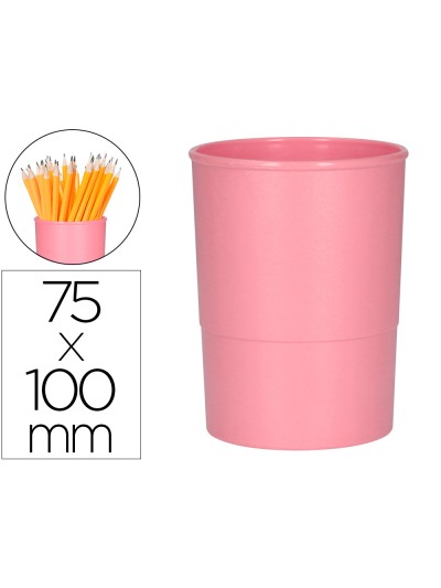 Cubilete portalapices q-connect rosa pastel opaco plastico diametro 75 mm alto 100 mm
