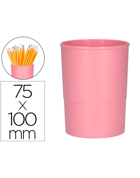 Cubilete portalapices q-connect rosa pastel opaco plastico diametro 75 mm alto 100 mm